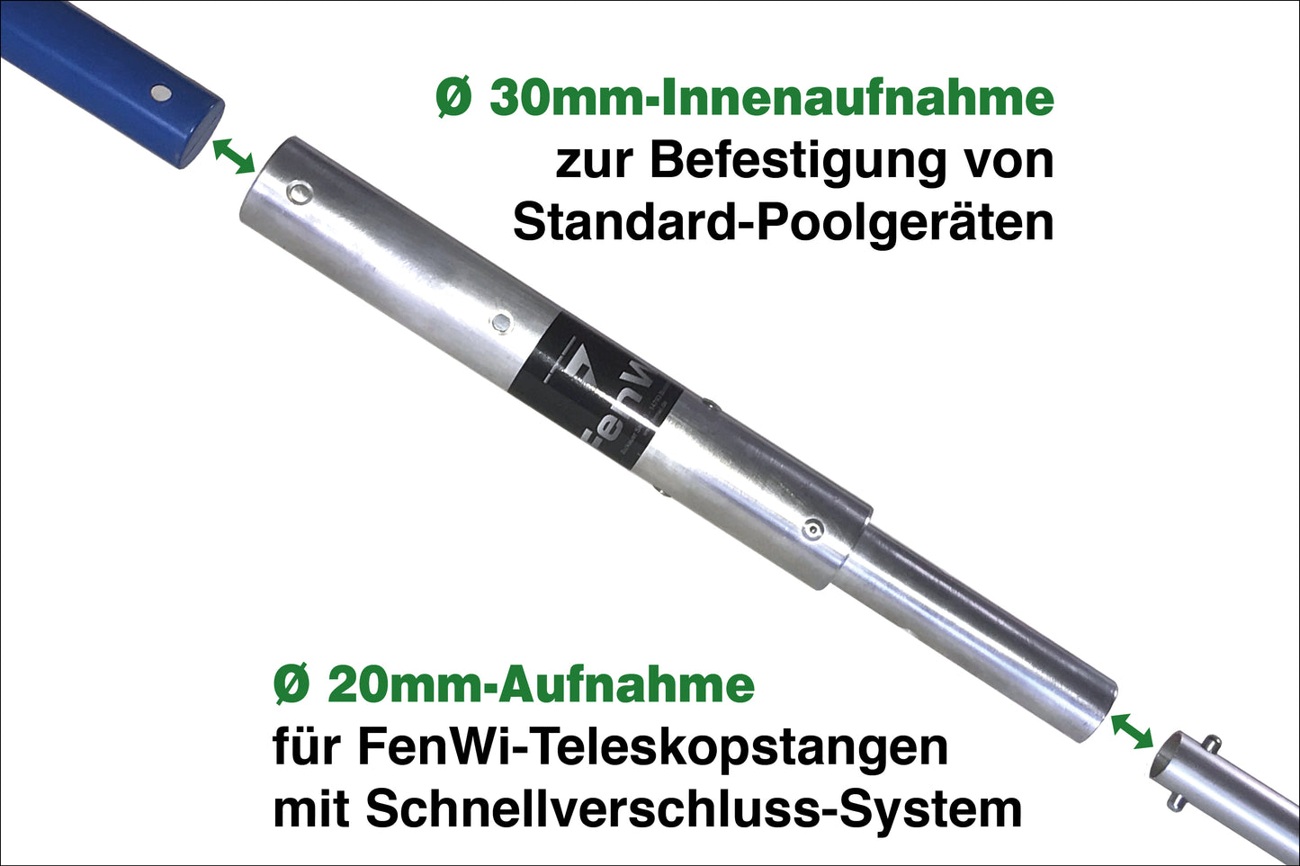 Adapter für Standard Pool Teich Zubehör zu FenWi Teleskopstangen (20mm auf 30mm)